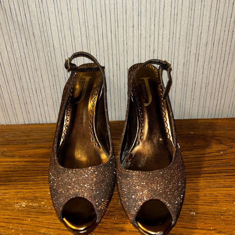 J.Renee Sparkling Brown Peep-Toe Heels
